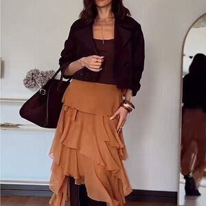 Zara Asymmetrical Brown Skirt